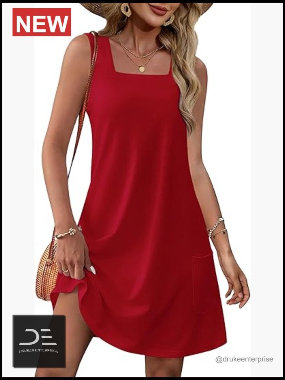 Square Neck Loose Swing Sundress with Pockets OEKO-TEX Certified